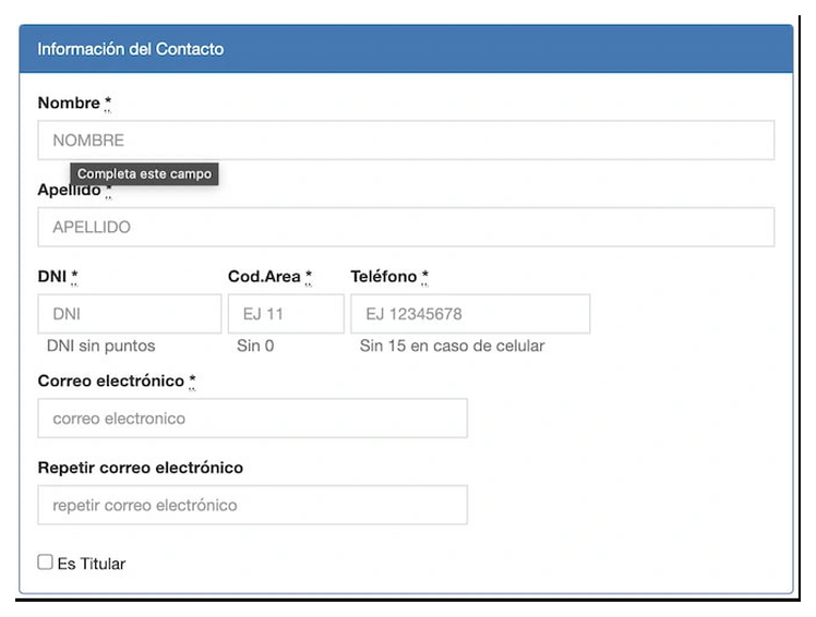 Paso 2 para sacar turno de la VTV en San Martín: información del contacto